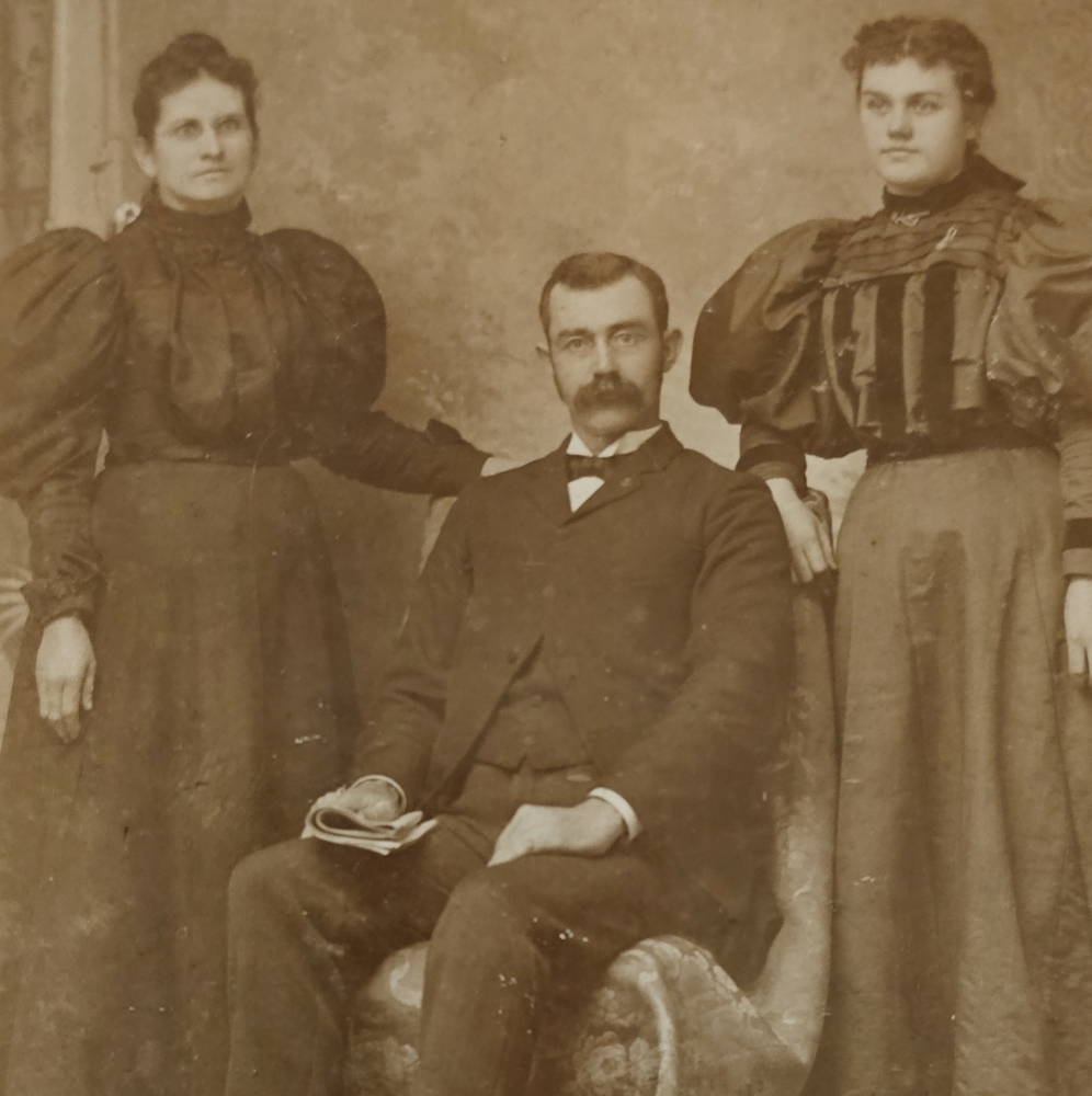 2 Vintage Sepia Photograph of Three Family Members